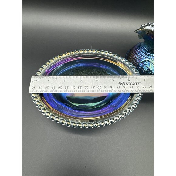 Vintage Indiana Glass Blue Iridescent UV Glow Carnival Hen On Nest EUC - Picture 16 of 16